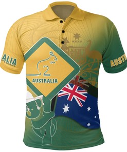 Polo Shirt - Aus Flag and Coat Of Arms Shirt Kangaroo and Koala Sign - Unisex