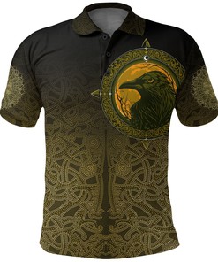 Polo Shirt, Ethnic Odin Raven Gold