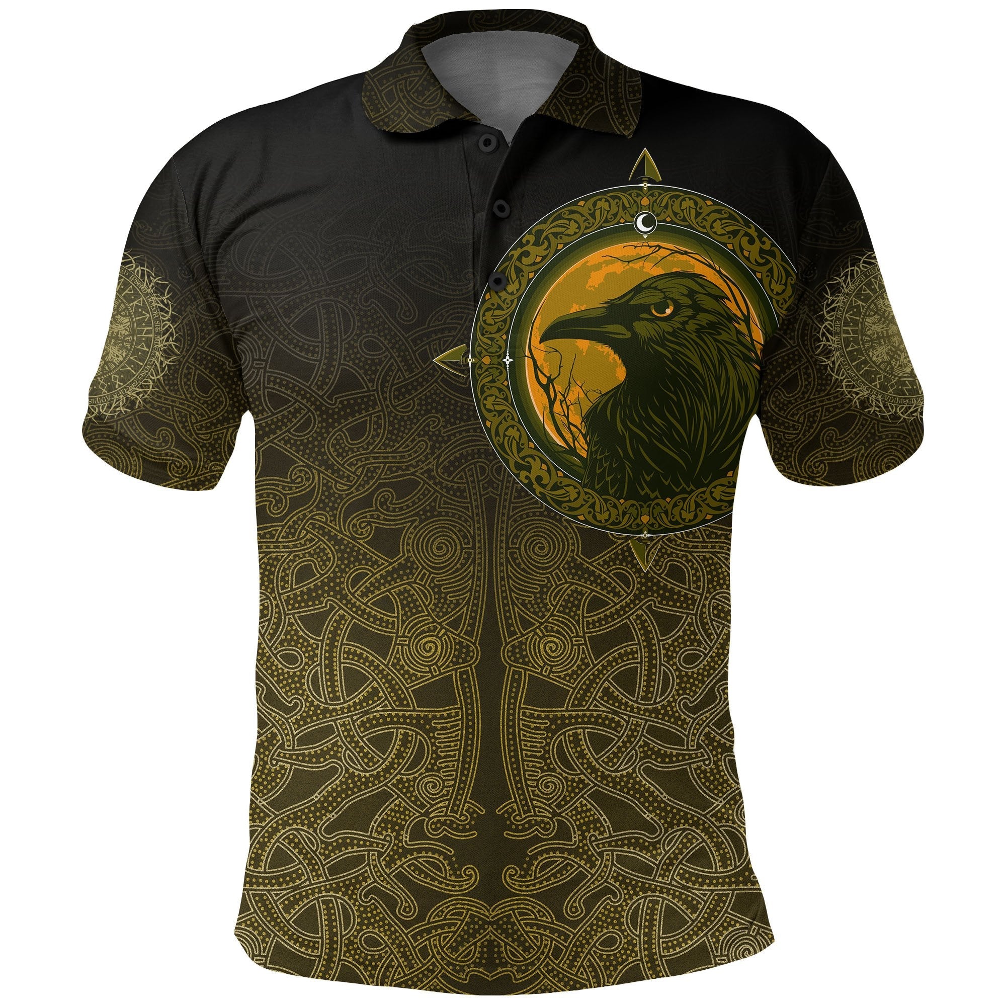 Polo Shirt, Ethnic Odin Raven Gold