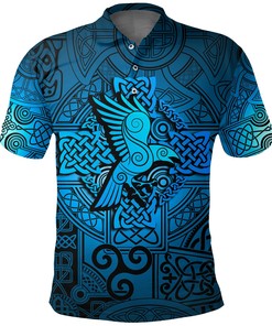 Polo Shirt - Raven Odin Celtic Cyan