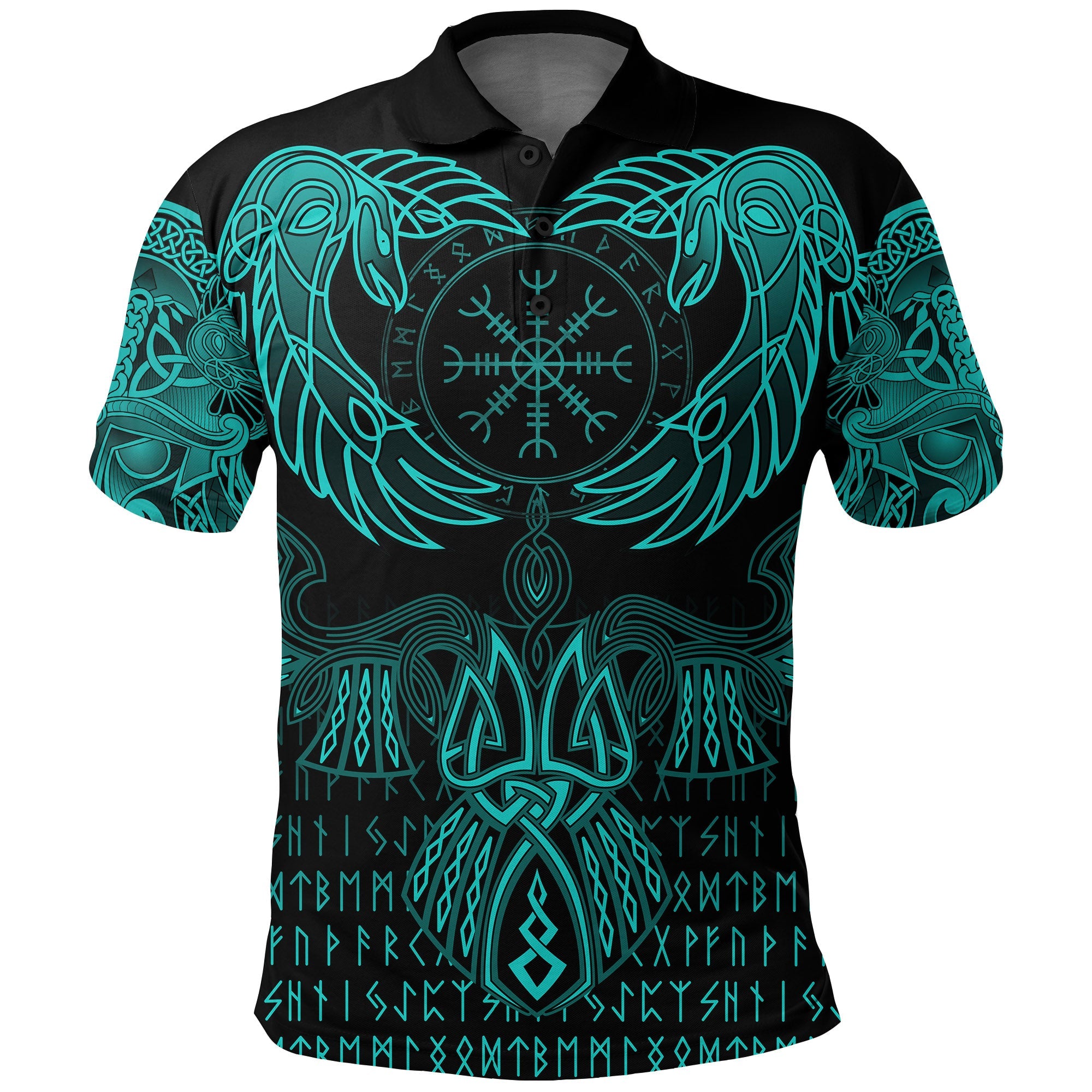 Polo Shirt Raven Of Odin Cyan