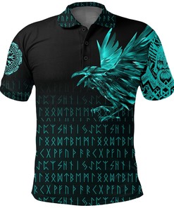 Polo Shirt - The Raven Of Odin Rune Cyan