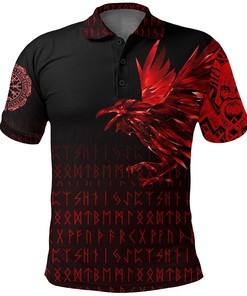 Polo Shirt - The Raven Of Odin Rune, Red