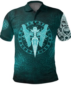 Polo Shirts - Cyan Spear Of The God Odin - Gungnir And Two Cyan Ravens Style