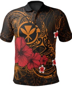 Polynesian Hawaii Kanaka Maoli Polo Shirts - Humpback Whale with Hibiscus (Golden)