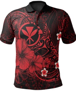 Polynesian Hawaii Kanaka Maoli Polo Shirts - Humpback Whale with Hibiscus (Red)