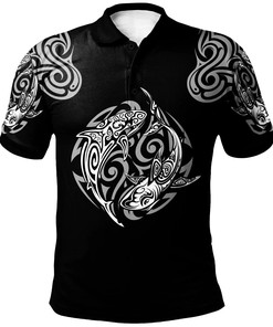 Polynesian Polo Shirt - Polynesian Shark Tatoo Black Color