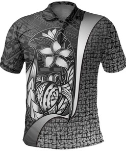 Polynesian Polo Shirt White - Turtle with Hook