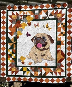 Pug In Autumn CLT130635 Personalized Quilt Bedding Set Blanket- Great for Bedroom Decor and Family Gifts
