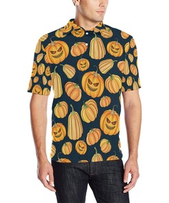 Pumpkin Halloween Pattern Print Design Men Polo Shirt