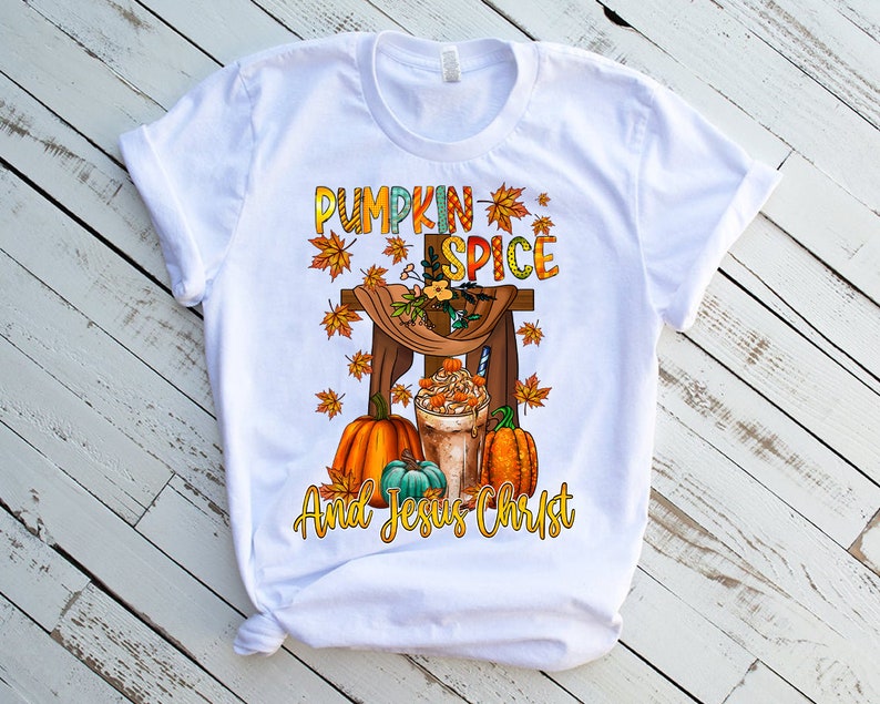 Pumpkin Spice and Jesus Christ T-Shirt - Leopard Cross Christian Design