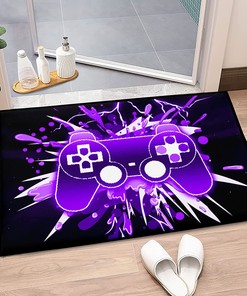 Purple Gamer Carpet Area Rugs, Modern Gamepad Living Room Mat