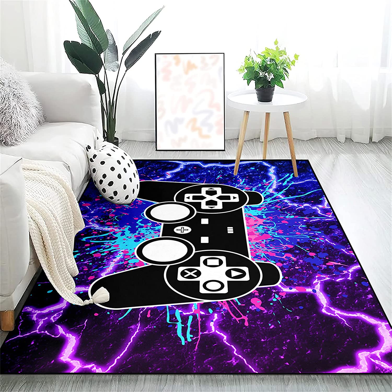 Purple Thunder Gamepad Pattern Area Rug - Video Games Carpets for Boys Living Room, Bedroom and Gaming Room Decor - Image 4