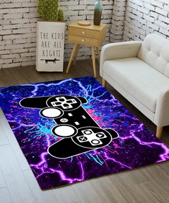Purple Thunder Gamepad Pattern Carpets for Boys - Gamer Video Games Pattern Area Rug for Room