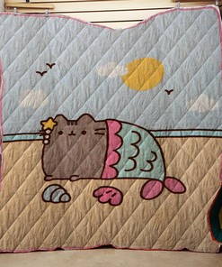 Pusheen Mermaid At The Beach Plush Throw Quilt Bedding Set Bedroom Decor, Gifts for Family