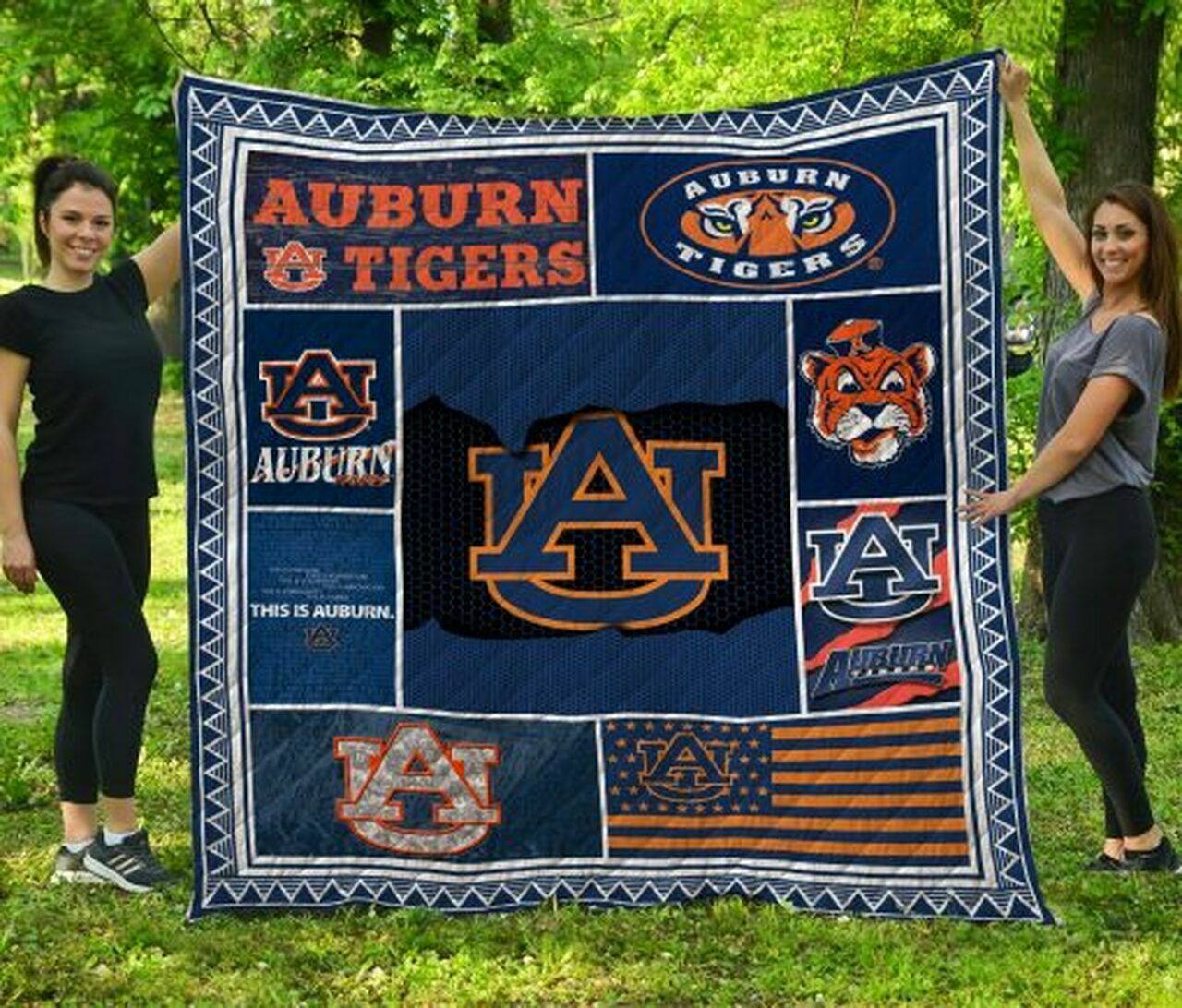 Quilt Bedding Set Blanket with Auburn Tigers Print, Great for Bedroom Decor and Family Gifts
