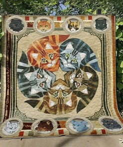Quilt Blanket Bedding Set with Cat D010724 Theme, Perfect for Bedroom Decor and Family Gifts