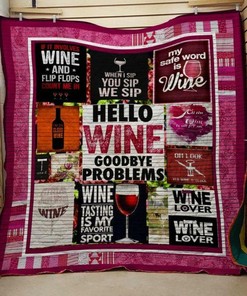 Quilt Blanket Bedding Set with Hello Wine Quote - Suitable for Bedroom Decor