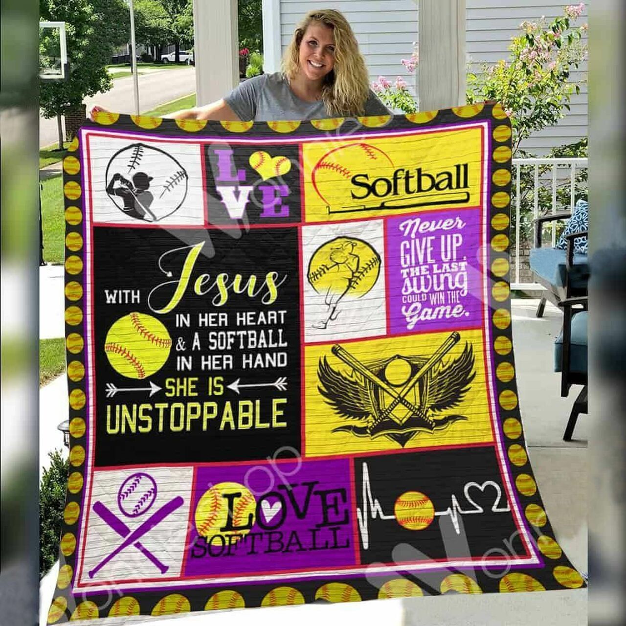Quilt Blanket Bedding Set with Softball Pattern - Great for Bedroom Decoration