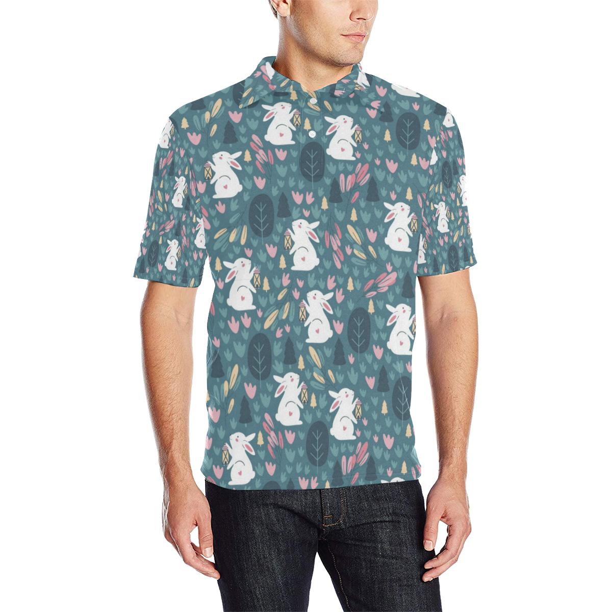 Rabbit Pattern Print Design Rb013 Men Polo Shirt - Bluefink