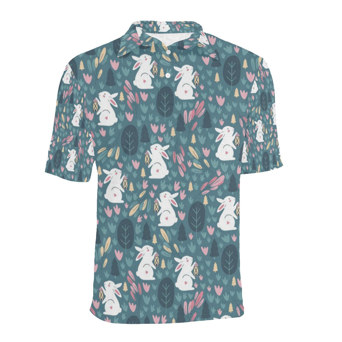 Rabbit Pattern Print Design Rb013 Men Polo Shirt - Bluefink