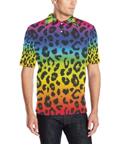 Rainbow Leopard Pattern Print Design Men Polo Shirt