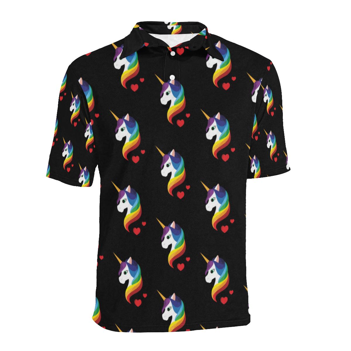 Rainbow Unicorn Pattern Print Design Men Polo Shirt - Image 2