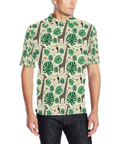Rainforest Giraffe Pattern Print Design Men Polo Shirt