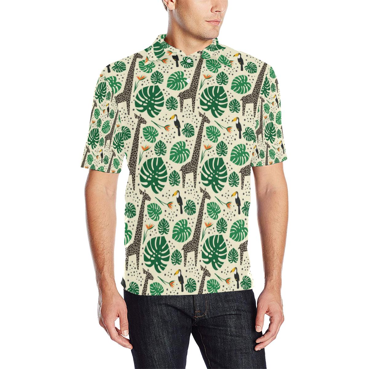 Rainforest Giraffe Pattern Print Design Men Polo Shirt