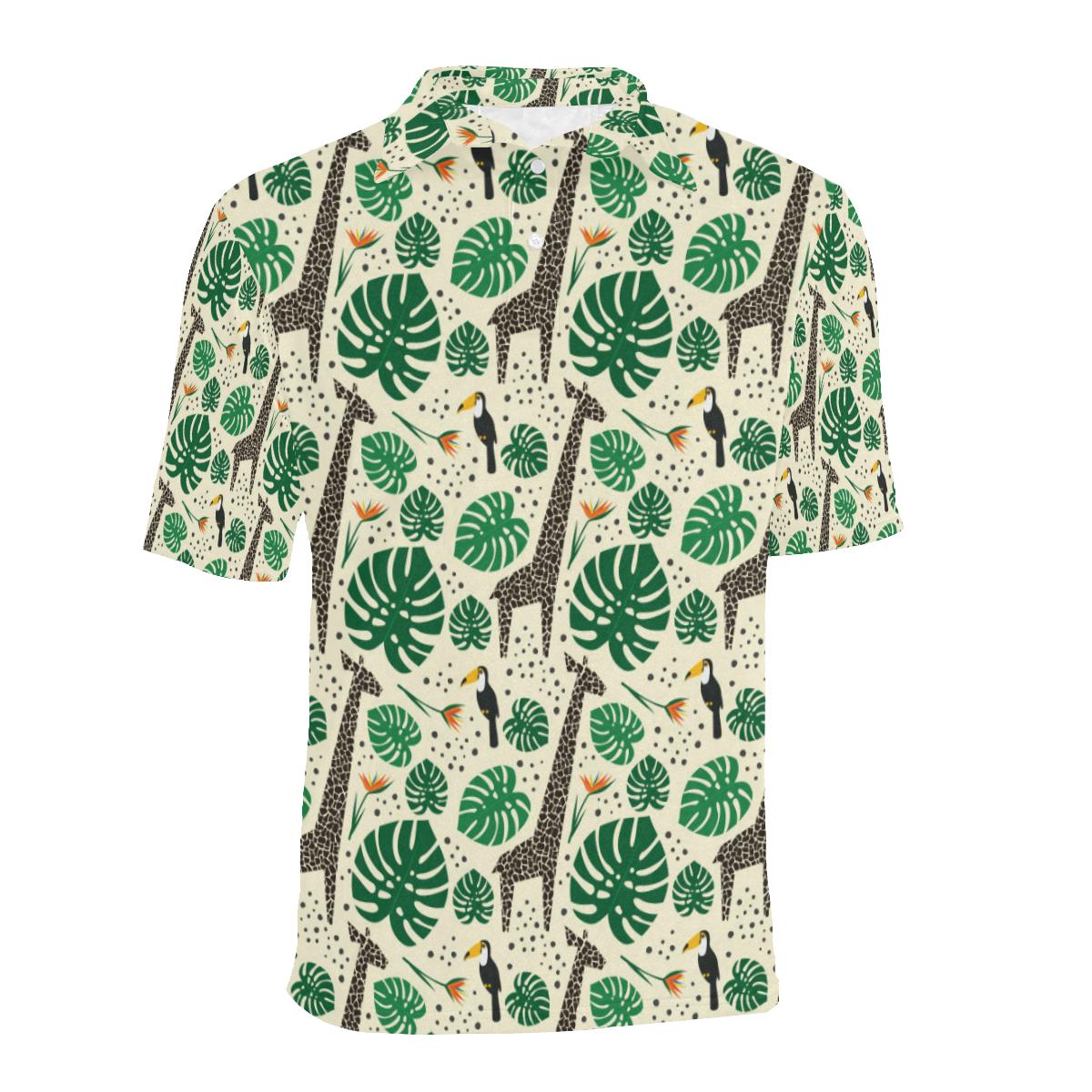 Rainforest Giraffe Pattern Print Design Men Polo Shirt - Image 2