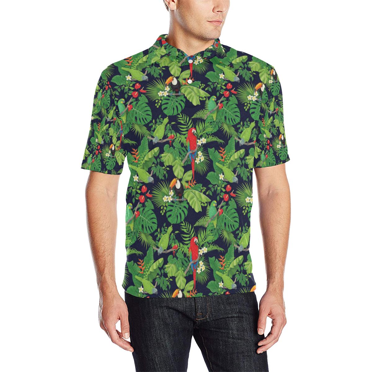 Rainforest Parrot Pattern Print Design Men Polo Shirt