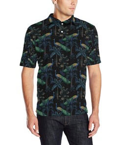 Rainforest Peacock Pattern Print Design Men Polo Shirt