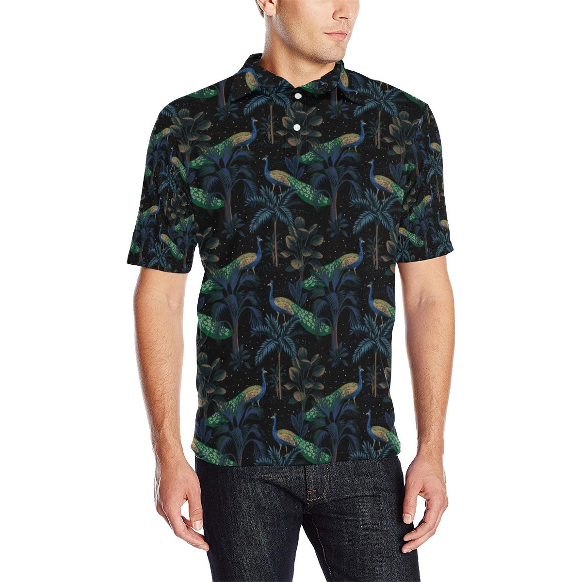 Rainforest Peacock Pattern Print Design Men Polo Shirt
