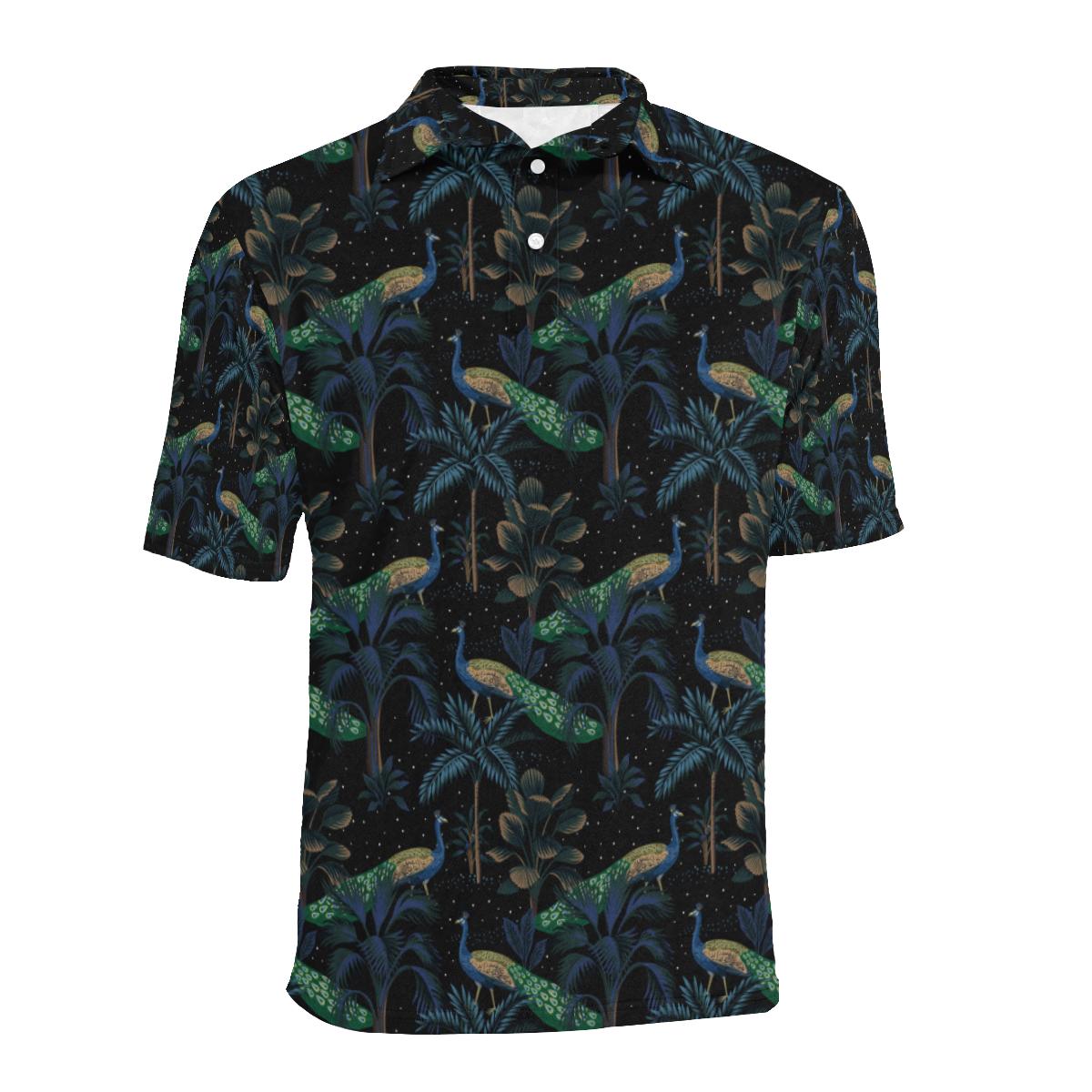 Rainforest Peacock Pattern Print Design Men Polo Shirt - Image 2