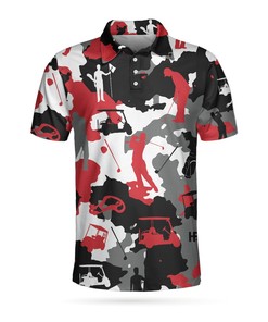 Red And White Camouflage Golf 3D All Over Printed Polo Shirt
