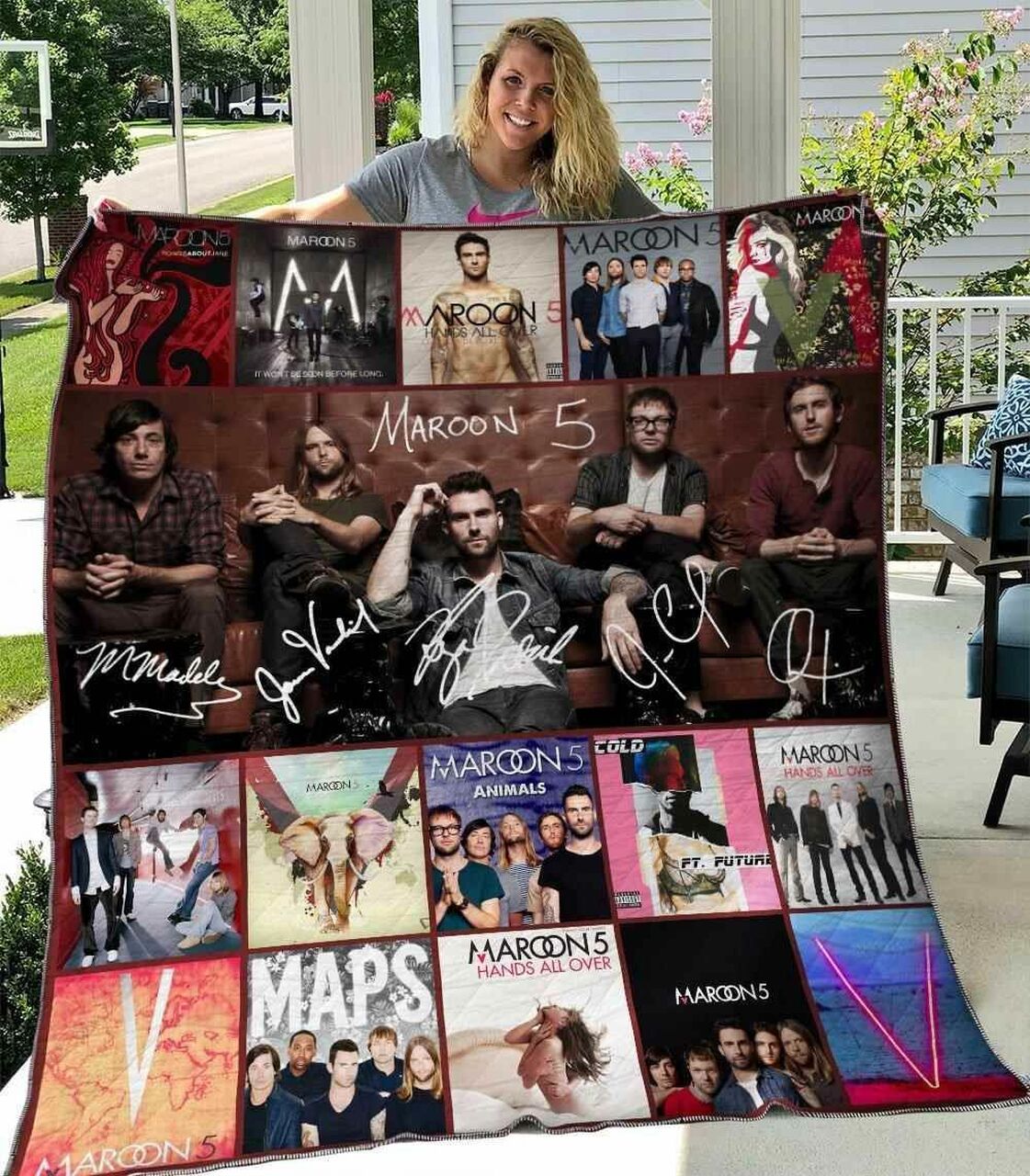 Red Maroon 5 Quilt Blanket Bedding Set Great for Bedroom Decor and Family Gifts
