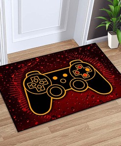 Red Modern Gaming Video Game Area Rugs Teen Boys: Gamepad Controllers Area Rug with Sofa Floor Leisure