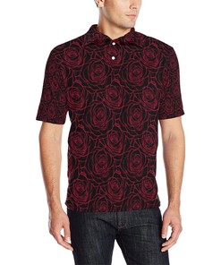 Red Rose Design Print Men Polo Shirt