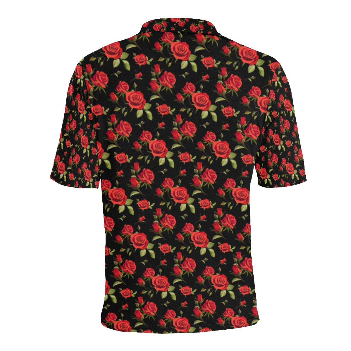 Red Rose Themed Print Men Polo Shirt - Image 2