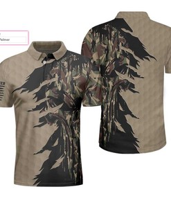 Ripped Vintage Golfing Clubs Skull Camouflaged Custom Name Polo Shirt