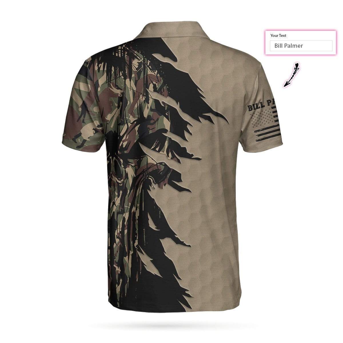 Ripped Vintage Golfing Clubs Skull Camouflaged Custom Name Polo Shirt - Image 2