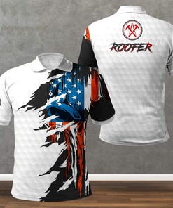 Roofer American Skull Flag White Polo Shirt