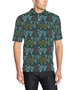 Rooster Hand Draw Design Men Polo Shirt