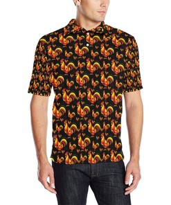 Rooster Print Themed Men Polo Shirt