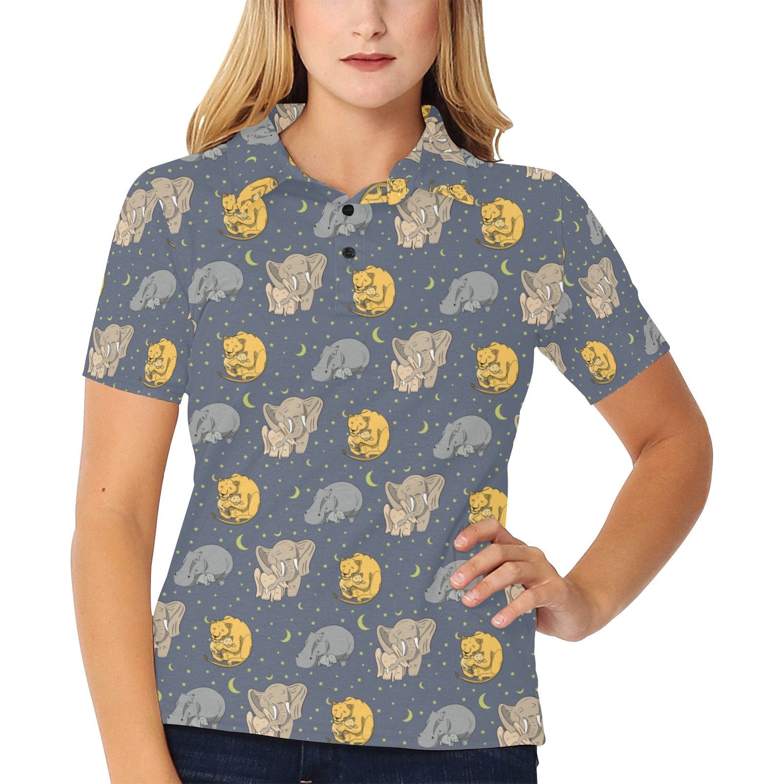 Safari Elephant Lion Print Design Women's Polo Shirt - Image 2