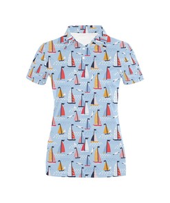Sailboat Print Design Women's Polo Shirt 3D Polo Shirt A2