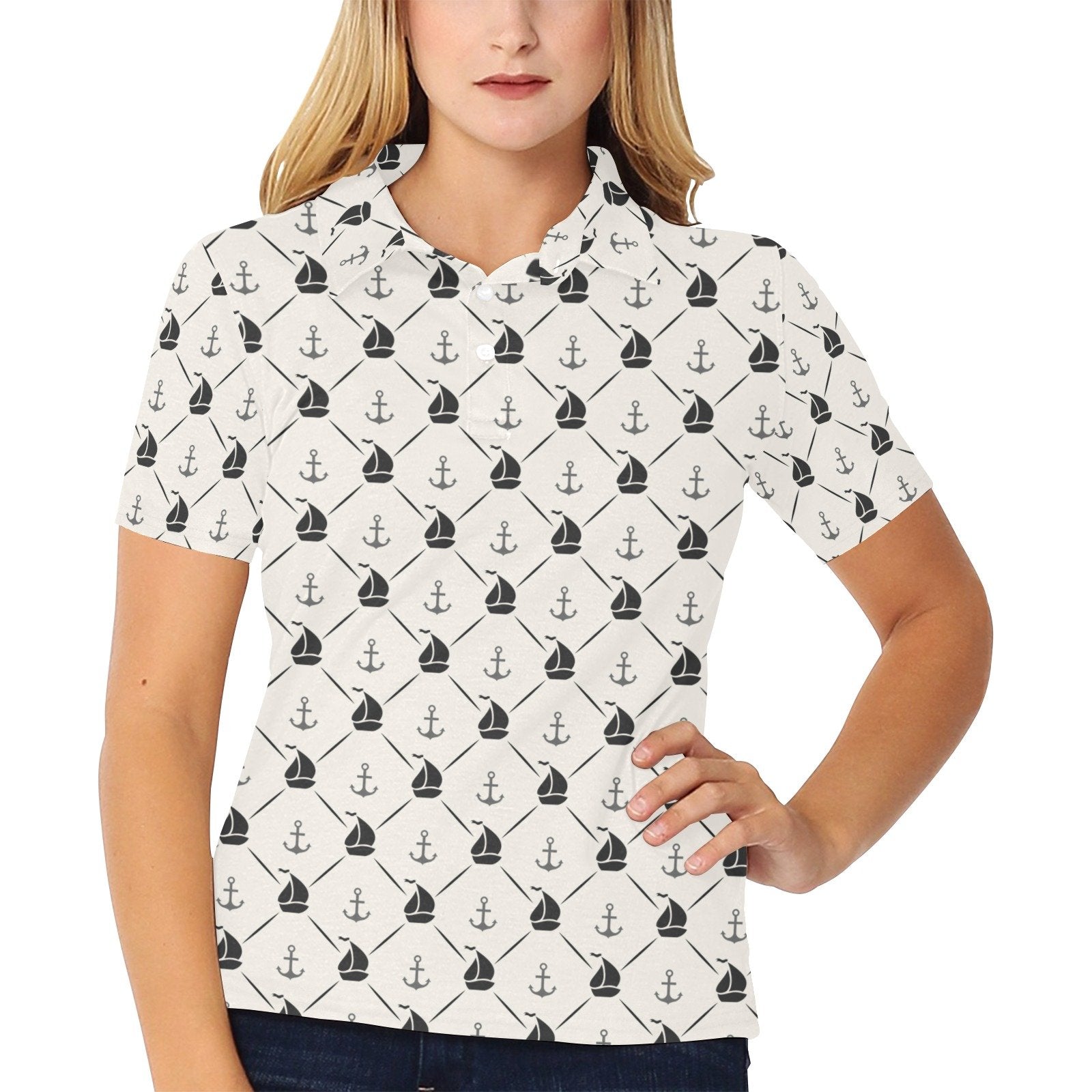 Sailboat Print Design Women's Polo Shirt 3D Polo Shirt A3 - Image 2