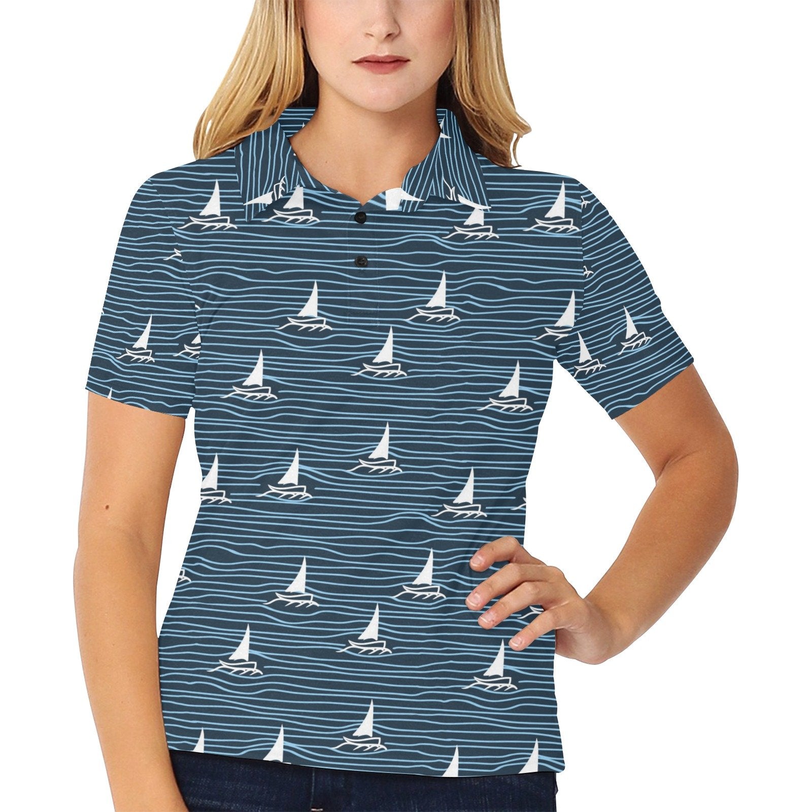 Sailboat Print Design Women's Polo Shirt 3D Polo Shirt A4 - Image 2