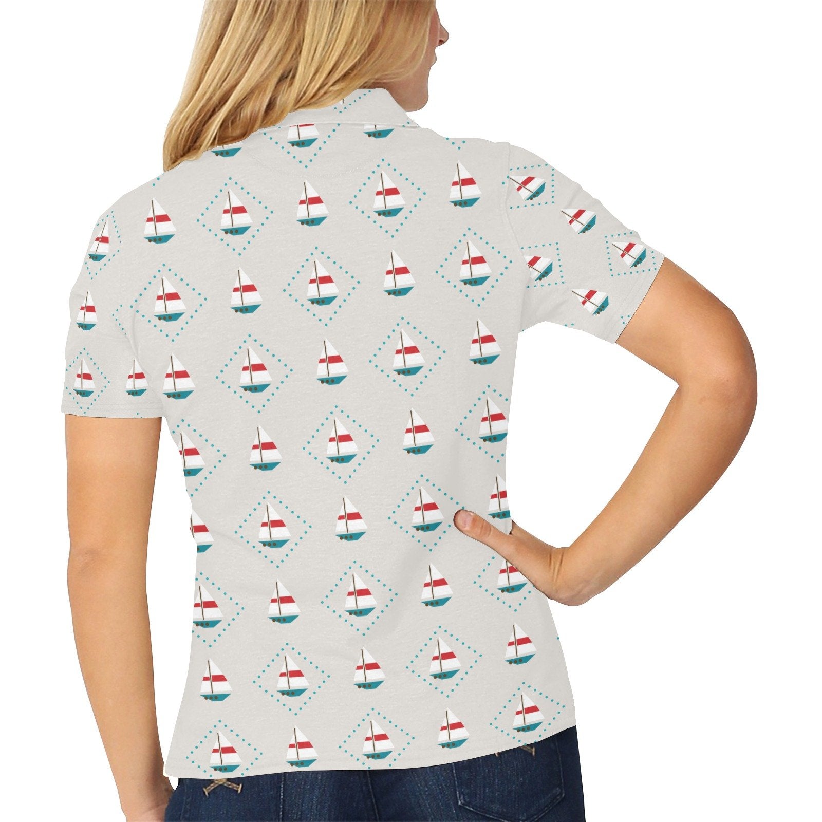 Sailboat Print Design Women's Polo Shirt 3D Polo Shirt A5 - Image 2