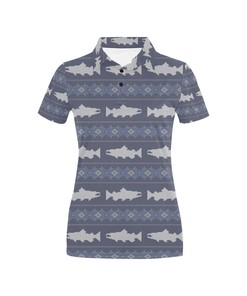 Salmon Fish Knit Style Print Design Women's Polo Shirt